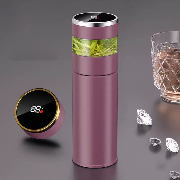 Thermos en acier inoxydable premium avec infuseur à thé et affichage de température LED – Mug à café isolé de 450ML avec séparation pour le thé, design étanche et adapté aux voyages – Options Rose, Noir, Blanc, Bleu