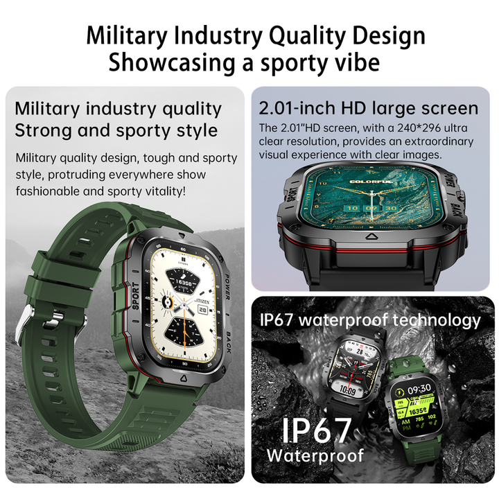 Montre connectée de fitness GPS premium avec écran HD de 1,99 pouce, fréquence cardiaque, pression artérielle, ECG, surveillance de l'oxygène dans le sang – Appels Bluetooth, NFC, plus de 100 modes d'exercice, étanche