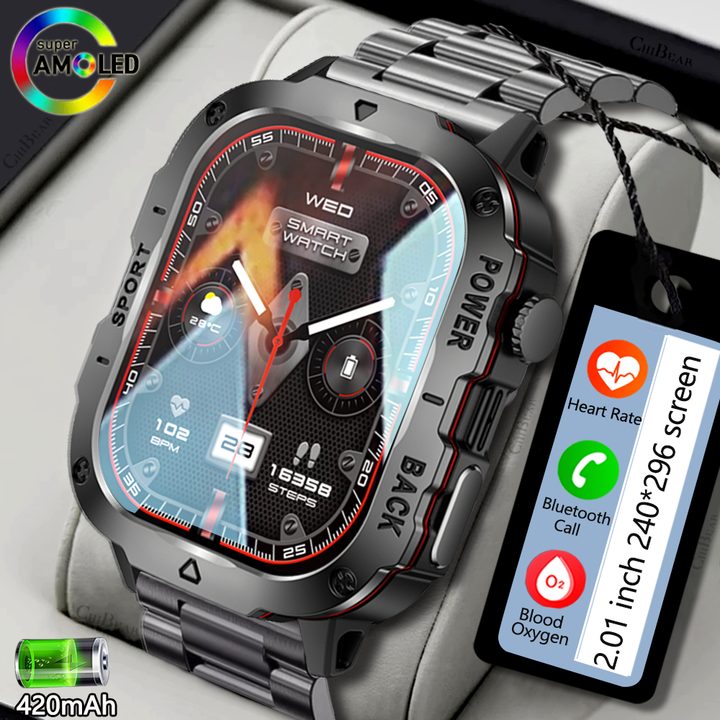 Montre connectée de fitness GPS premium avec écran HD de 1,99 pouce, fréquence cardiaque, pression artérielle, ECG, surveillance de l'oxygène dans le sang – Appels Bluetooth, NFC, plus de 100 modes d'exercice, étanche