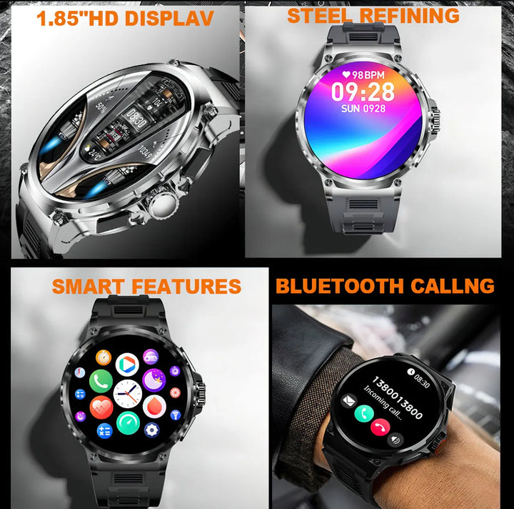 Montre intelligente Ultra HD de 1,85 pouce Premium – Suivi GPS, appels Bluetooth, batterie de 710 mAh, moniteur de fitness et de santé, traqueur d'activité, compatible avec iOS, Android