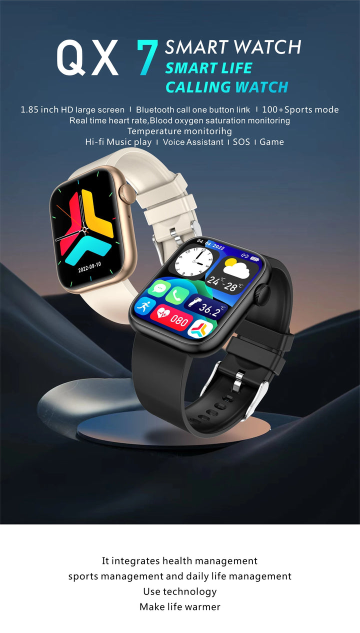 Montre intelligente premium - Chargement sans fil, appels Bluetooth, suivi de la condition physique, cadrans de montre personnalisés, surveillance de la fréquence cardiaque, suivi du sommeil, étanche, hommes et femmes