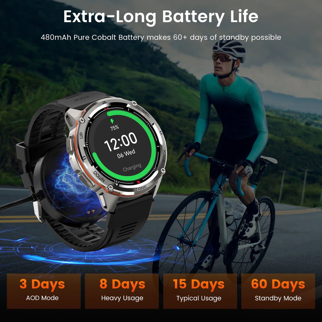 Montre intelligente GPS Ultra Premium pour hommes, tracker de fitness AMOLED 470mAh, Bluetooth, montre numérique avec AOD, moniteur de fréquence cardiaque, tracker d'activité et plus.
