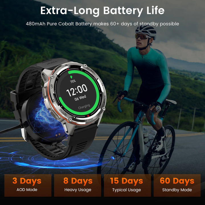 Montre intelligente GPS Ultra Premium pour hommes, tracker de fitness AMOLED 470mAh, Bluetooth, montre numérique avec AOD, moniteur de fréquence cardiaque, tracker d'activité et plus.