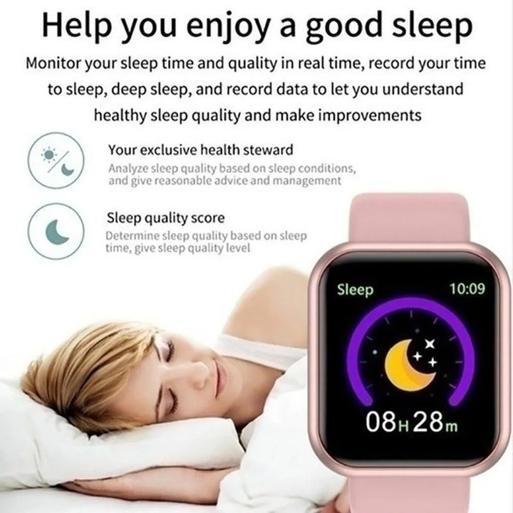 Montre intelligente de luxe pour hommes et femmes – Tracker de fitness Bluetooth, contrôle de la musique, moniteur de sommeil, bracelet de sport, montre intelligente élégante avec moniteur de fréquence cardiaque