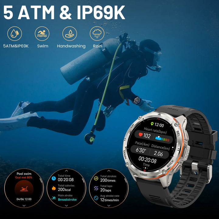 Montre intelligente GPS Ultra Premium pour hommes, tracker de fitness AMOLED 470mAh, Bluetooth, montre numérique avec AOD, moniteur de fréquence cardiaque, tracker d'activité et plus.
