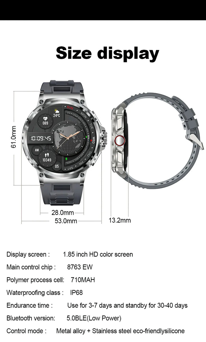 Montre intelligente Ultra HD de 1,85 pouce Premium – Suivi GPS, appels Bluetooth, batterie de 710 mAh, moniteur de fitness et de santé, traqueur d'activité, compatible avec iOS, Android