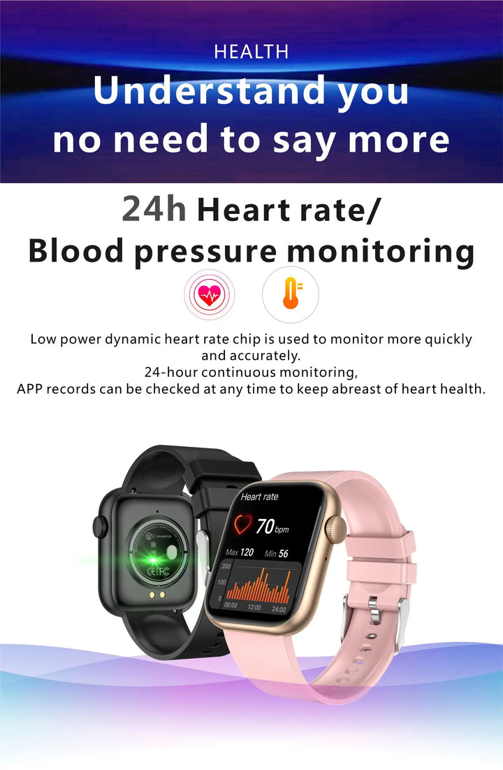 Montre intelligente premium - Chargement sans fil, appels Bluetooth, suivi de la condition physique, cadrans de montre personnalisés, surveillance de la fréquence cardiaque, suivi du sommeil, étanche, hommes et femmes