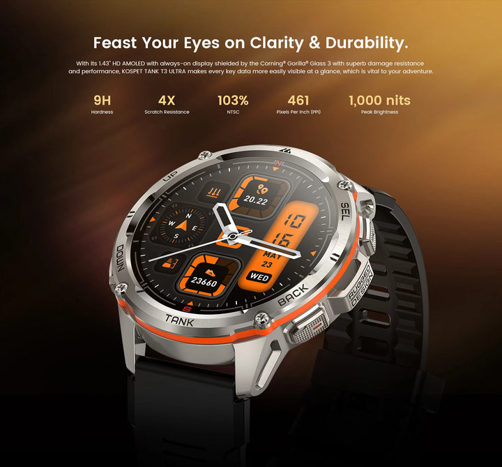 Montre intelligente GPS Ultra Premium pour hommes, tracker de fitness AMOLED 470mAh, Bluetooth, montre numérique avec AOD, moniteur de fréquence cardiaque, tracker d'activité et plus.