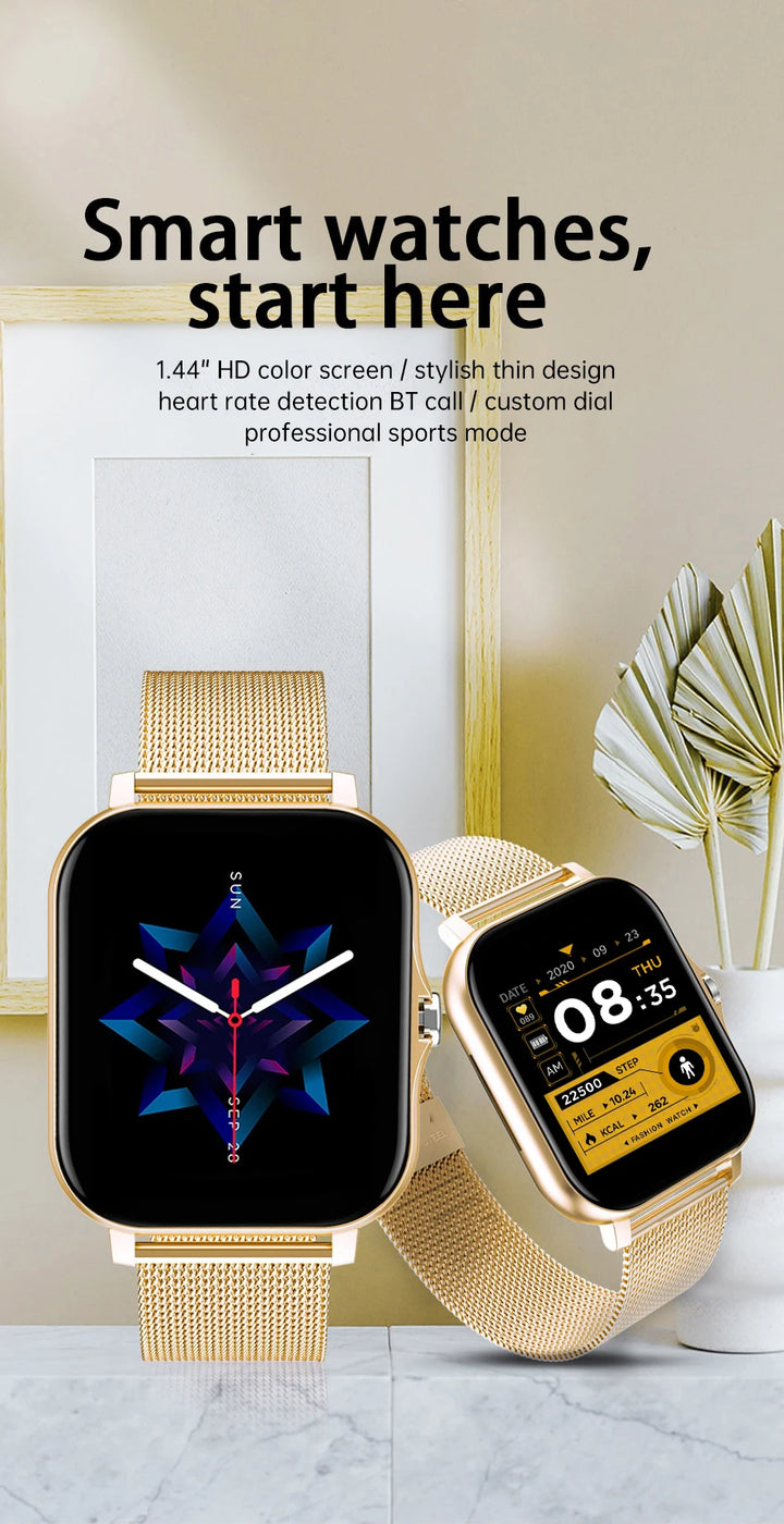 Montre Connectée de Luxe Android OS - 1.44" Écran Couleur Tactile Complet, Bluetooth, Cadran Personnalisé, pour Hommes et Femmes, Montre Intelligente avec Fonction Appel