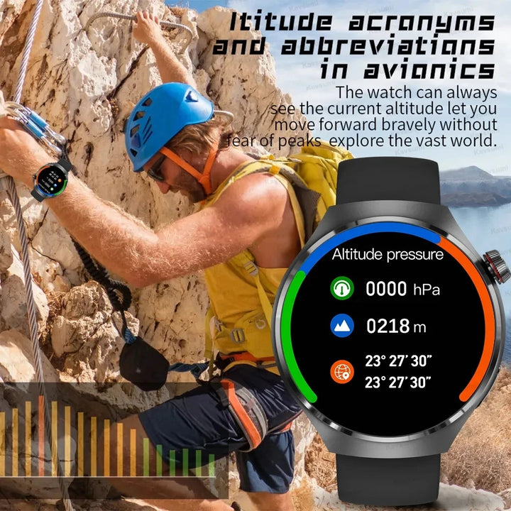 Montre intelligente GPS premium pour hommes et femmes | Écran AMOLED 360°, NFC, appel Bluetooth, étanchéité IP68, moniteur de fréquence cardiaque, tracker de fitness, surveillance du sommeil, modes multi-sports