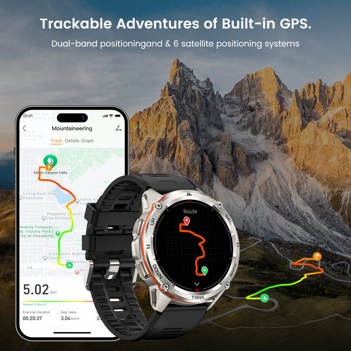 Montre intelligente GPS Ultra Premium pour hommes, tracker de fitness AMOLED 470mAh, Bluetooth, montre numérique avec AOD, moniteur de fréquence cardiaque, tracker d'activité et plus.