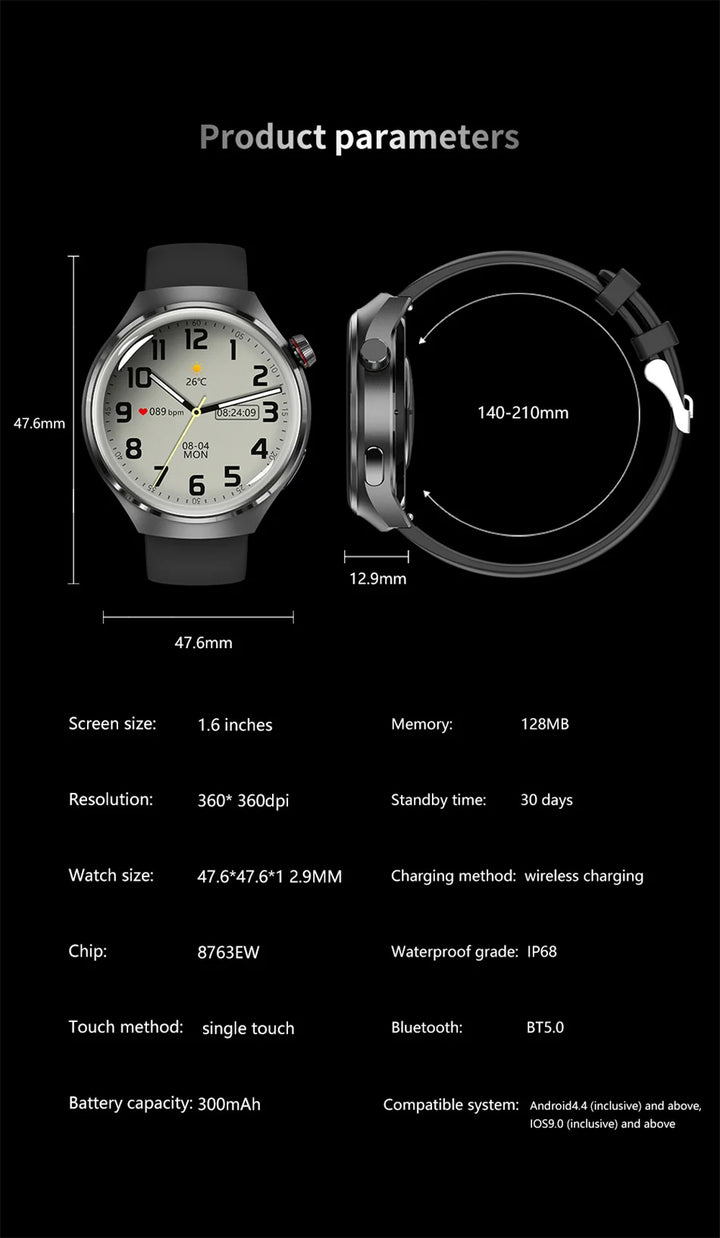 Montre intelligente GPS premium pour hommes et femmes | Écran AMOLED 360°, NFC, appel Bluetooth, étanchéité IP68, moniteur de fréquence cardiaque, tracker de fitness, surveillance du sommeil, modes multi-sports