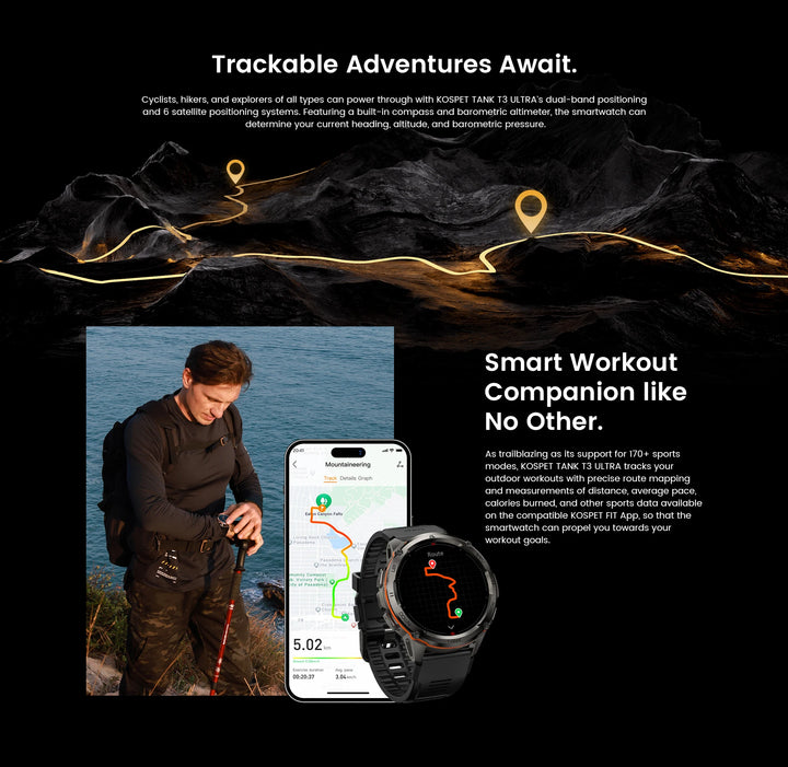 Montre intelligente GPS Ultra Premium pour hommes, tracker de fitness AMOLED 470mAh, Bluetooth, montre numérique avec AOD, moniteur de fréquence cardiaque, tracker d'activité et plus.