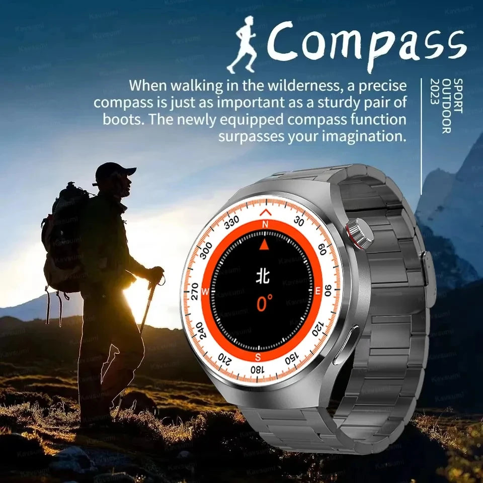 Montre intelligente GPS premium pour hommes et femmes | Écran AMOLED 360°, NFC, appel Bluetooth, étanchéité IP68, moniteur de fréquence cardiaque, tracker de fitness, surveillance du sommeil, modes multi-sports