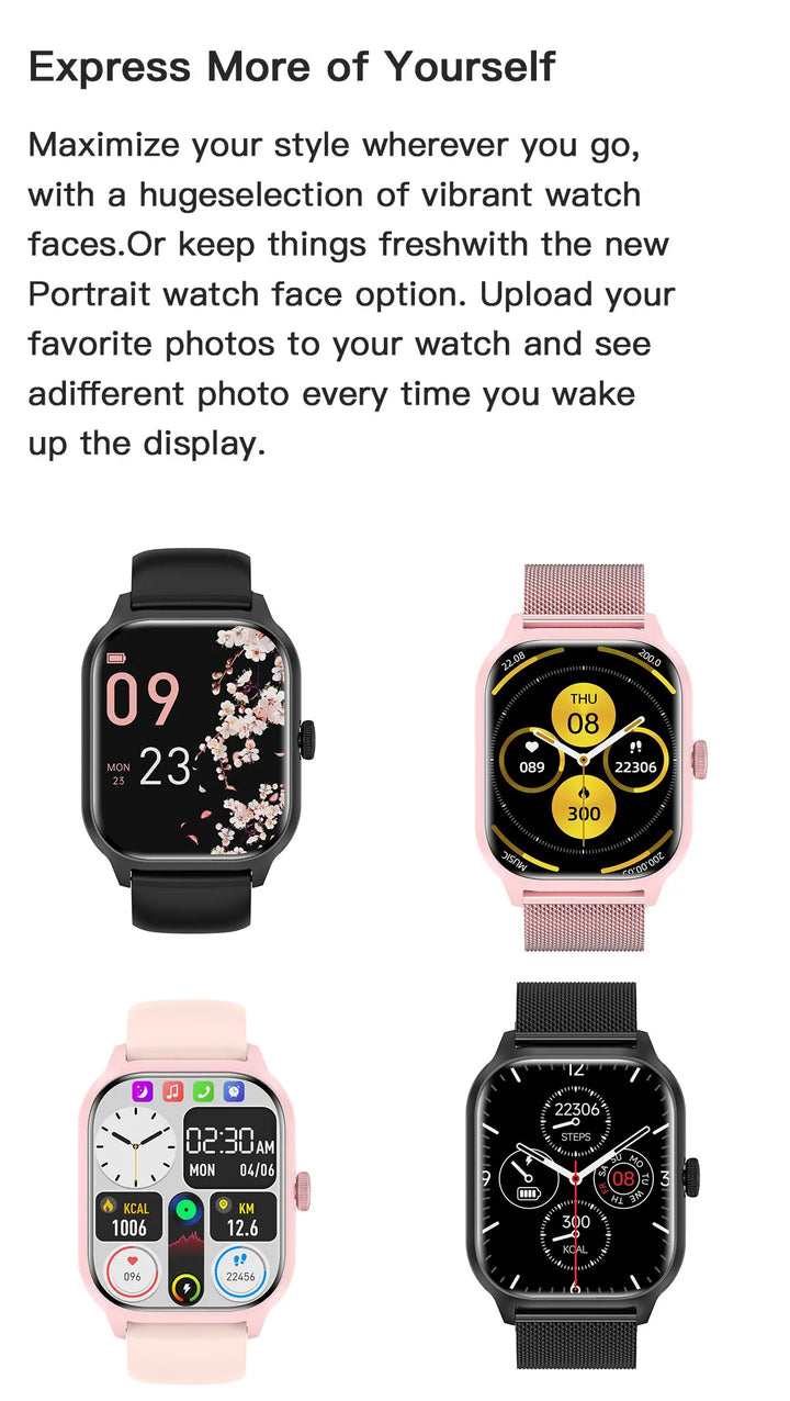 Montre Connectée de Luxe Android OS - 1.44" Écran Tactile Complet, Appels Bluetooth, Contrôle de Musique, Suivi de Fitness pour Hommes et Femmes, Moniteur de Santé