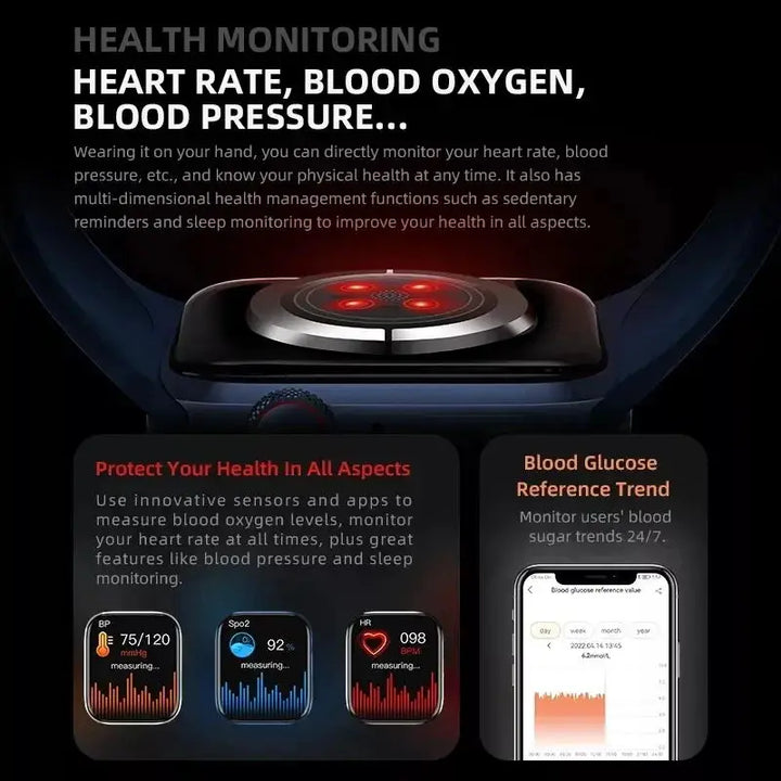Montre intelligente GPS premium pour hommes et femmes - Écran toujours allumé, surveillance de la température corporelle, appel Bluetooth, NFC, compatible avec iOS et Android, haute résolution