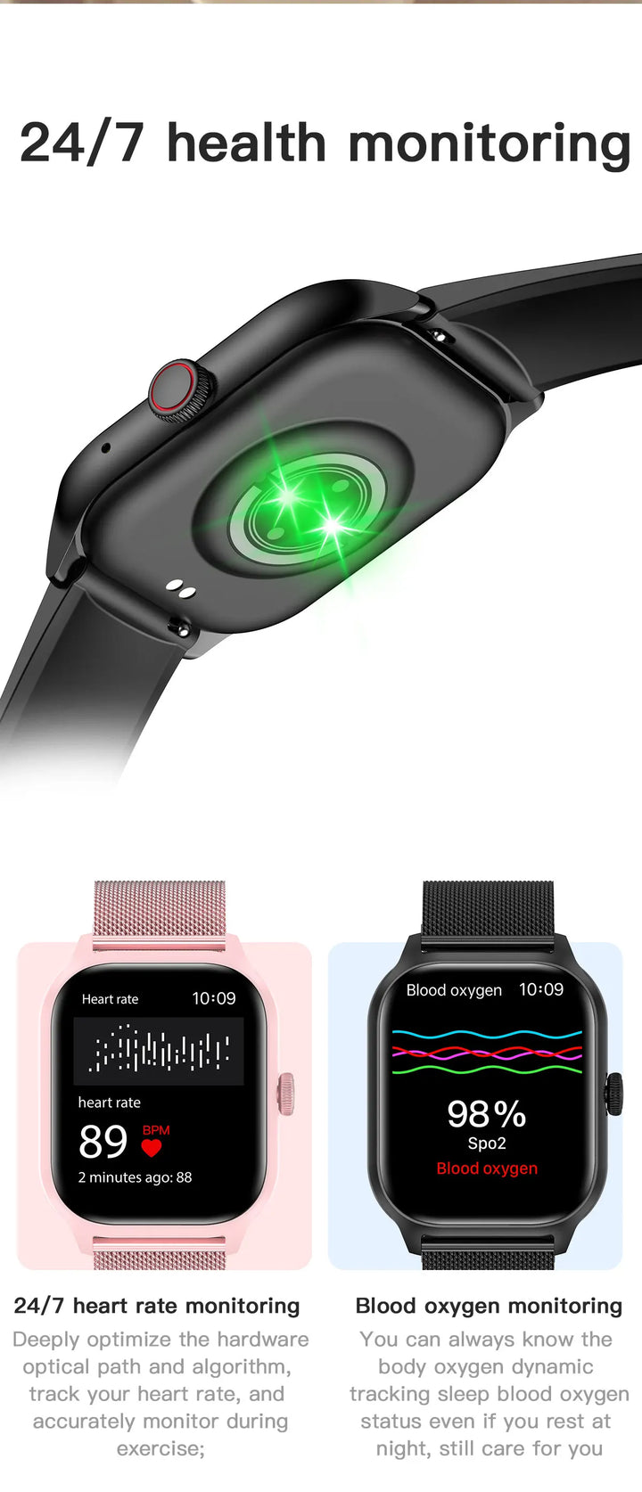 Montre Connectée de Luxe Android OS - 1.44" Écran Tactile Complet, Appels Bluetooth, Contrôle de Musique, Suivi de Fitness pour Hommes et Femmes, Moniteur de Santé