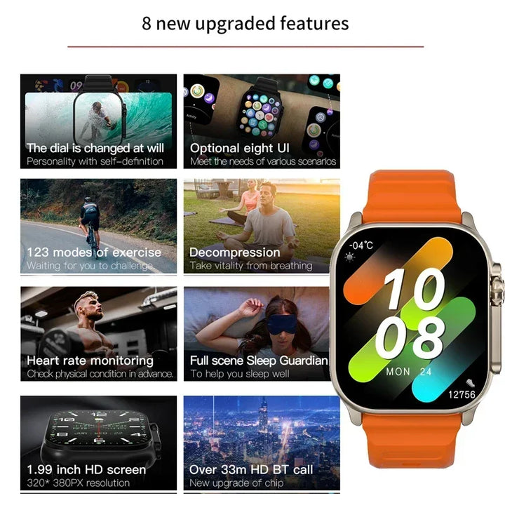 Montre intelligente de luxe pour hommes et femmes – Tracker GPS Bluetooth 49 mm, NFC, contrôle de la musique, chargement sans fil, montre de fitness haut de gamme – Suivi de la santé