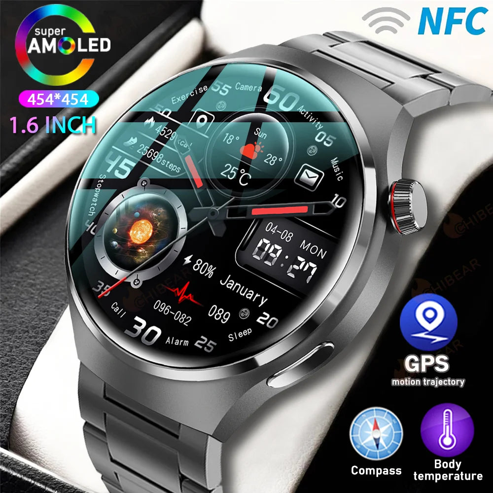 Montre intelligente GPS premium pour hommes et femmes | Écran AMOLED 360°, NFC, appel Bluetooth, étanchéité IP68, moniteur de fréquence cardiaque, tracker de fitness, surveillance du sommeil, modes multi-sports