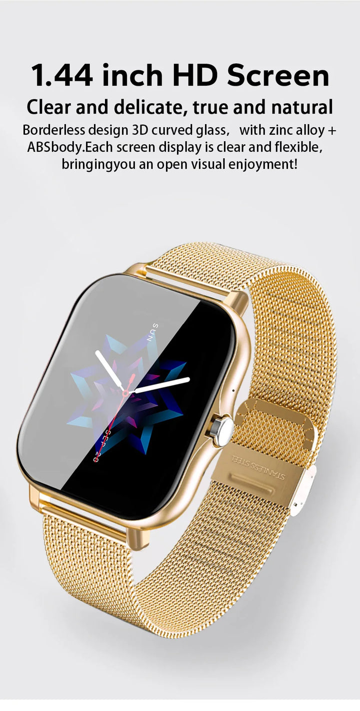 Montre Connectée de Luxe Android OS - 1.44" Écran Couleur Tactile Complet, Bluetooth, Cadran Personnalisé, pour Hommes et Femmes, Montre Intelligente avec Fonction Appel