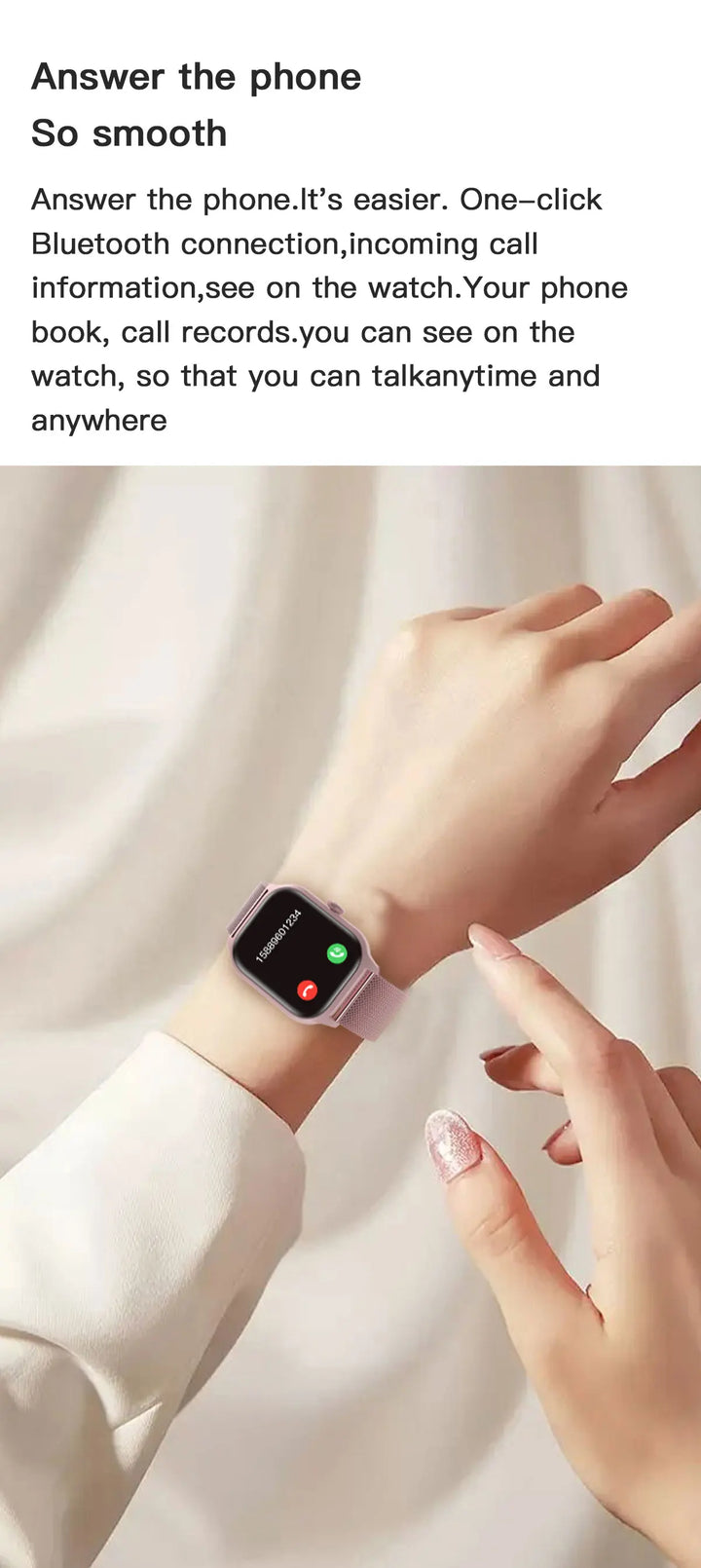 Montre Connectée de Luxe Android OS - 1.44" Écran Tactile Complet, Appels Bluetooth, Contrôle de Musique, Suivi de Fitness pour Hommes et Femmes, Moniteur de Santé