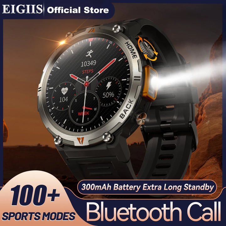 Montre intelligente premium pour hommes, appel Bluetooth, écran tactile complet, moniteur de santé, étanchéité IP68, traqueur de fitness, lampe de poche, cadrans personnalisés, compatible iOS et Android