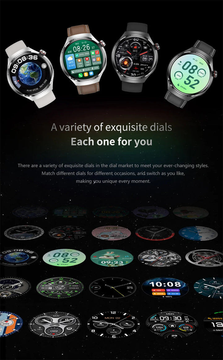 Montre intelligente GPS premium pour hommes et femmes | Écran AMOLED 360°, NFC, appel Bluetooth, étanchéité IP68, moniteur de fréquence cardiaque, tracker de fitness, surveillance du sommeil, modes multi-sports