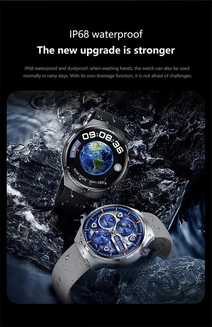 Montre intelligente GPS premium pour hommes et femmes | Écran AMOLED 360°, NFC, appel Bluetooth, étanchéité IP68, moniteur de fréquence cardiaque, tracker de fitness, surveillance du sommeil, modes multi-sports