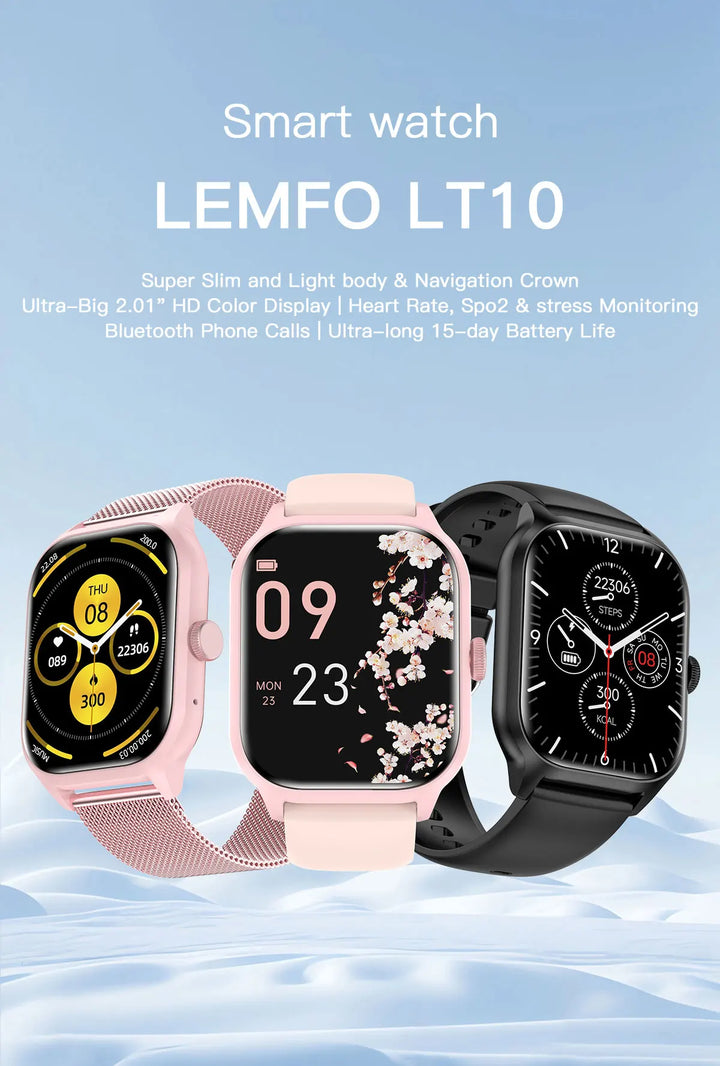 Montre Connectée de Luxe Android OS - 1.44" Écran Tactile Complet, Appels Bluetooth, Contrôle de Musique, Suivi de Fitness pour Hommes et Femmes, Moniteur de Santé