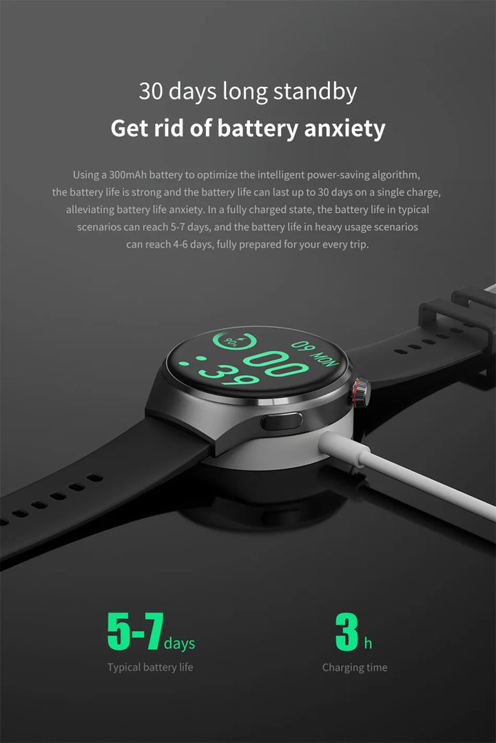 Montre intelligente GPS premium pour hommes et femmes | Écran AMOLED 360°, NFC, appel Bluetooth, étanchéité IP68, moniteur de fréquence cardiaque, tracker de fitness, surveillance du sommeil, modes multi-sports