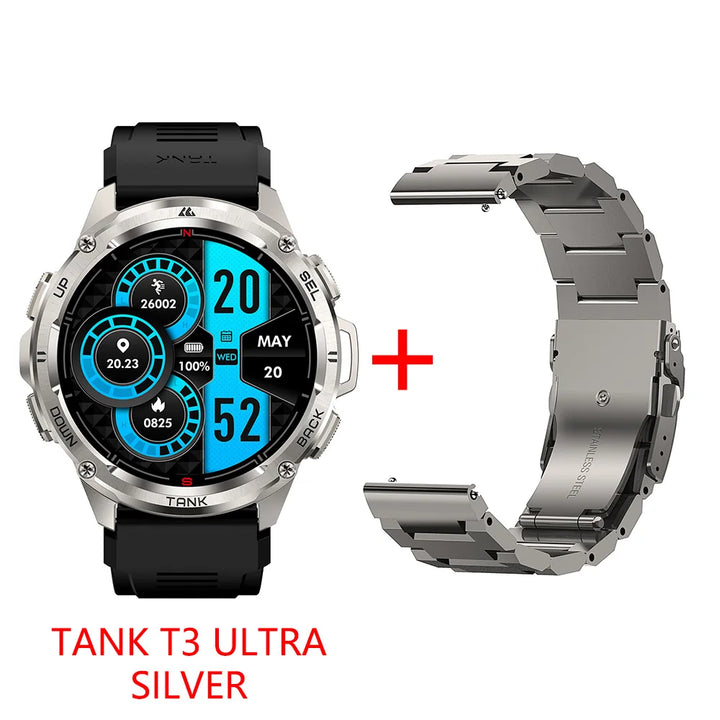 Montre intelligente GPS Ultra Premium pour hommes, tracker de fitness AMOLED 470mAh, Bluetooth, montre numérique avec AOD, moniteur de fréquence cardiaque, tracker d'activité et plus.