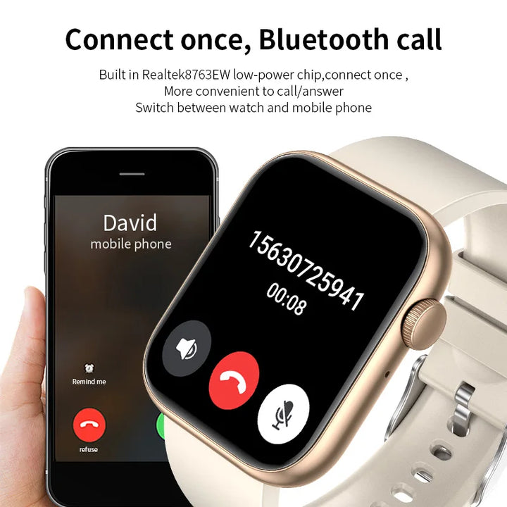 Montre intelligente premium - Chargement sans fil, appels Bluetooth, suivi de la condition physique, cadrans de montre personnalisés, surveillance de la fréquence cardiaque, suivi du sommeil, étanche, hommes et femmes