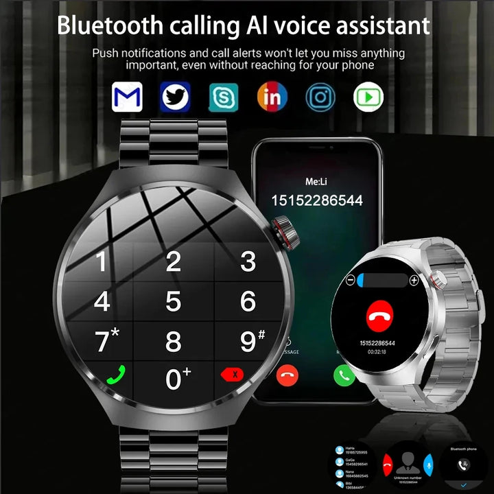Montre intelligente GPS premium pour hommes et femmes | Écran AMOLED 360°, NFC, appel Bluetooth, étanchéité IP68, moniteur de fréquence cardiaque, tracker de fitness, surveillance du sommeil, modes multi-sports