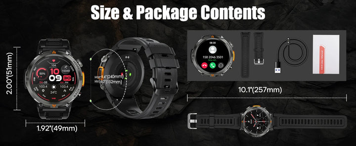 Montre intelligente premium pour hommes, appel Bluetooth, écran tactile complet, moniteur de santé, étanchéité IP68, traqueur de fitness, lampe de poche, cadrans personnalisés, compatible iOS et Android