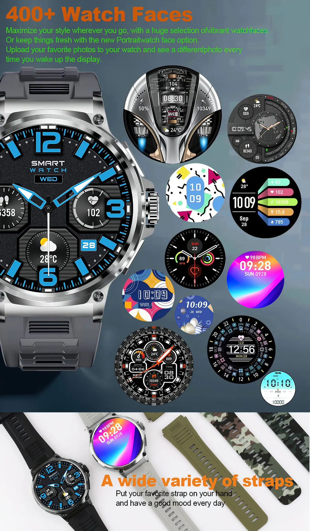 Montre intelligente Ultra HD de 1,85 pouce Premium – Suivi GPS, appels Bluetooth, batterie de 710 mAh, moniteur de fitness et de santé, traqueur d'activité, compatible avec iOS, Android
