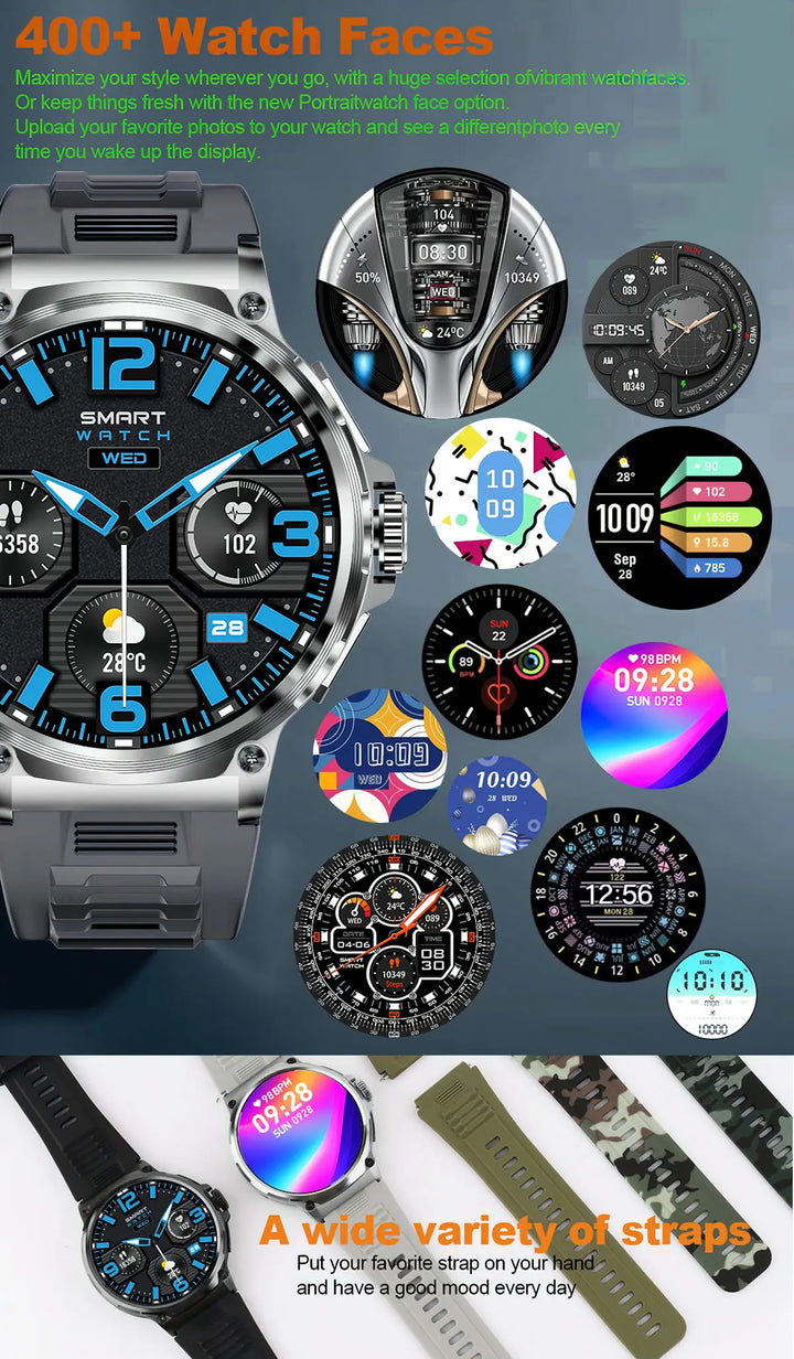 Montre intelligente Ultra HD de 1,85 pouce Premium – Suivi GPS, appels Bluetooth, batterie de 710 mAh, moniteur de fitness et de santé, traqueur d'activité, compatible avec iOS, Android