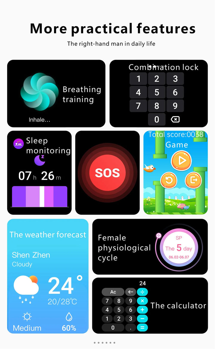 Montre intelligente premium - Chargement sans fil, appels Bluetooth, suivi de la condition physique, cadrans de montre personnalisés, surveillance de la fréquence cardiaque, suivi du sommeil, étanche, hommes et femmes