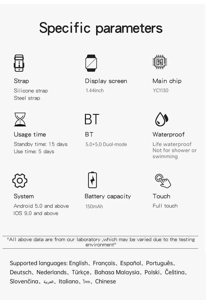Montre Connectée de Luxe Android OS - 1.44" Écran Couleur Tactile Complet, Bluetooth, Cadran Personnalisé, pour Hommes et Femmes, Montre Intelligente avec Fonction Appel