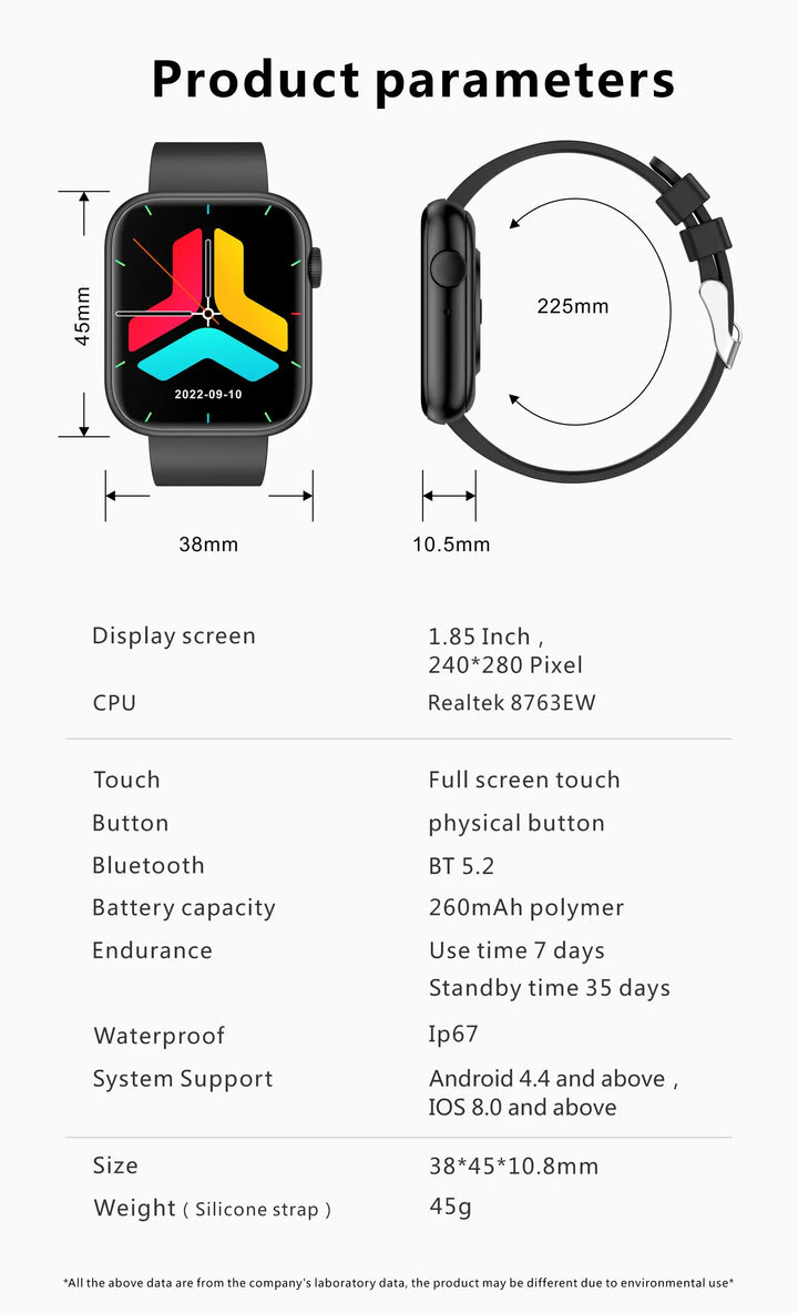 Montre intelligente premium - Chargement sans fil, appels Bluetooth, suivi de la condition physique, cadrans de montre personnalisés, surveillance de la fréquence cardiaque, suivi du sommeil, étanche, hommes et femmes