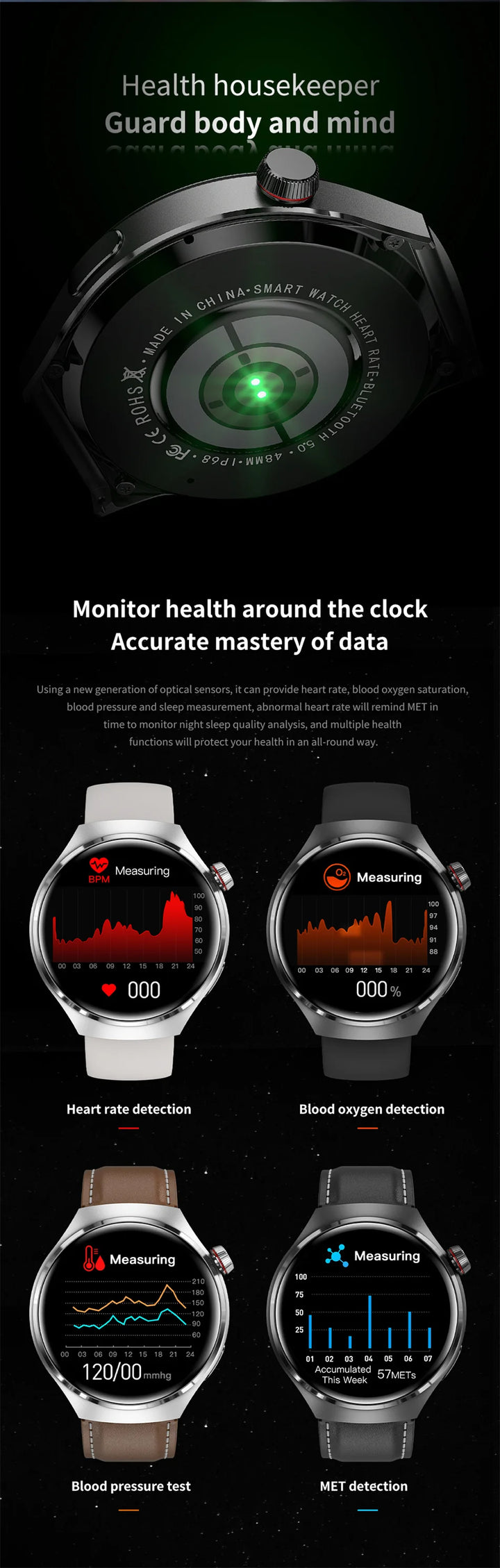 Montre intelligente GPS premium pour hommes et femmes | Écran AMOLED 360°, NFC, appel Bluetooth, étanchéité IP68, moniteur de fréquence cardiaque, tracker de fitness, surveillance du sommeil, modes multi-sports