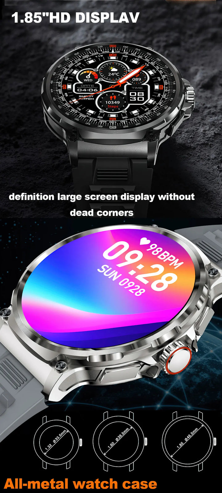 Montre intelligente Ultra HD de 1,85 pouce Premium – Suivi GPS, appels Bluetooth, batterie de 710 mAh, moniteur de fitness et de santé, traqueur d'activité, compatible avec iOS, Android