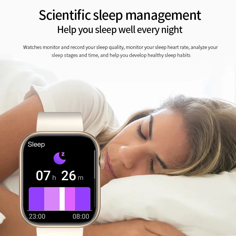 Montre intelligente premium - Chargement sans fil, appels Bluetooth, suivi de la condition physique, cadrans de montre personnalisés, surveillance de la fréquence cardiaque, suivi du sommeil, étanche, hommes et femmes