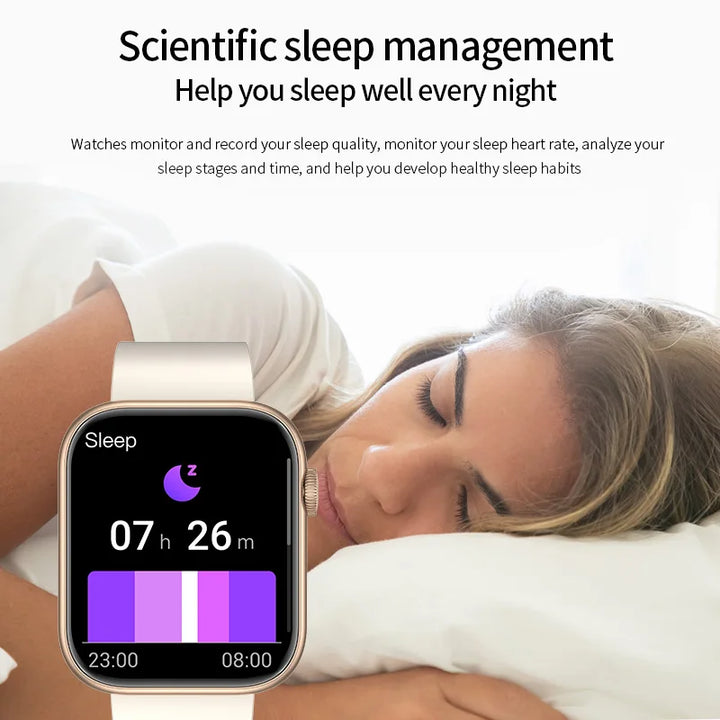 Montre intelligente premium - Chargement sans fil, appels Bluetooth, suivi de la condition physique, cadrans de montre personnalisés, surveillance de la fréquence cardiaque, suivi du sommeil, étanche, hommes et femmes