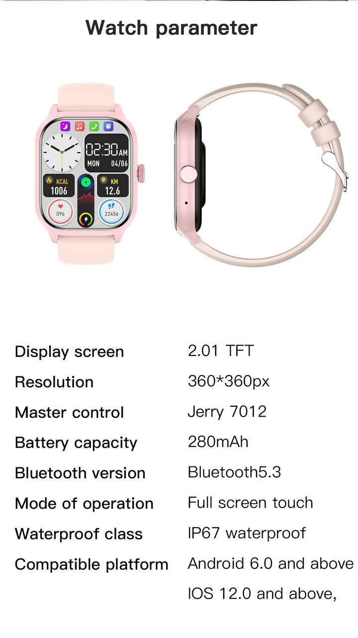 Montre Connectée de Luxe Android OS - 1.44" Écran Tactile Complet, Appels Bluetooth, Contrôle de Musique, Suivi de Fitness pour Hommes et Femmes, Moniteur de Santé