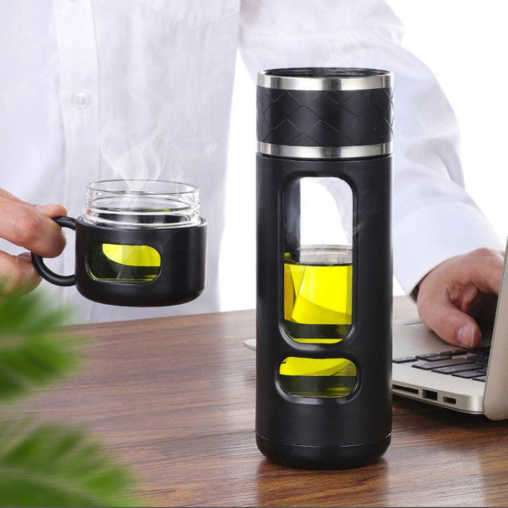 Premium Double-Layer Insulated Tea Cup with Water Separation – 520ML Portable Filtering Cup for Hot & Cold Beverages – Food