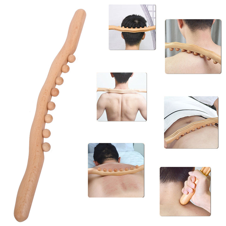 Premium 8 Beads Gua Sha Massage Stick - Carbonized Wood Meridian Scraping Therapy Wand for Muscle Relaxation and Acupuncture Relief