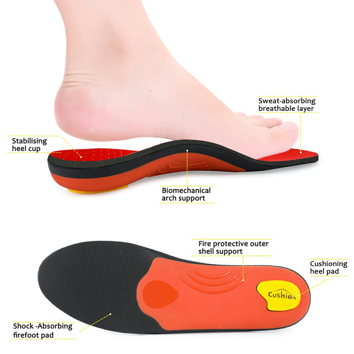 Semelles de soutien de voûte plantaire premium pour soulagement de la douleur - Orthèses robustes pour pieds plats, coussinets de talon et fasciite plantaire dans des bottes de travail pour hommes et femmes
