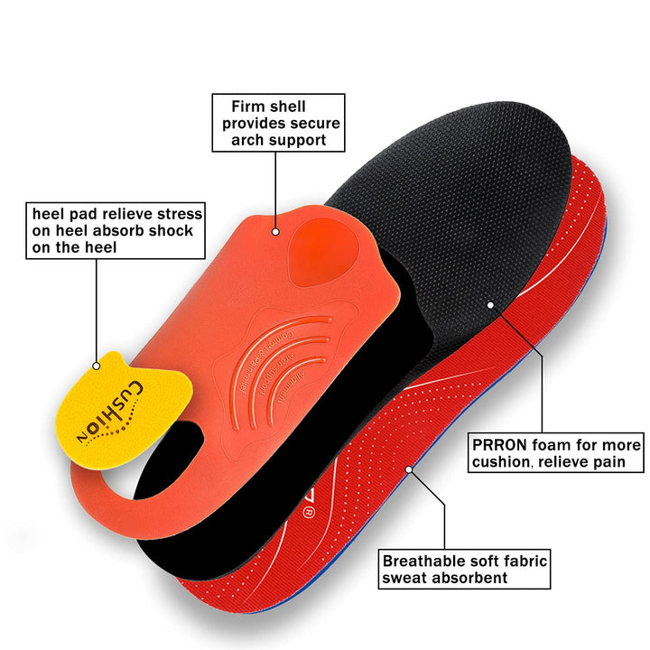Semelles de soutien de voûte plantaire premium pour soulagement de la douleur - Orthèses robustes pour pieds plats, coussinets de talon et fasciite plantaire dans des bottes de travail pour hommes et femmes