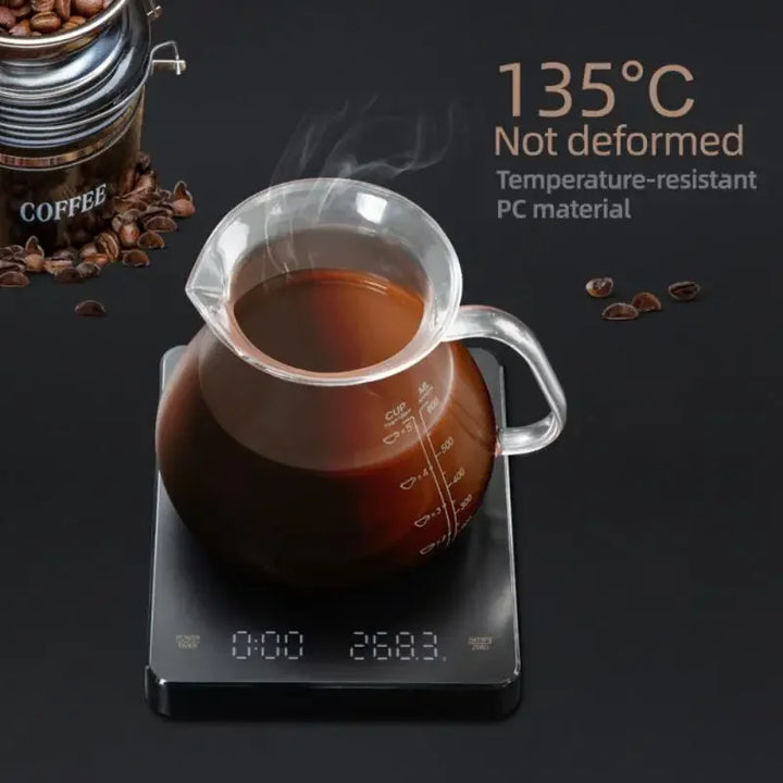 Premium Digital Coffee Scale - Built-in Battery, Auto Timer, 3kg Capacity, 0.1g Precision, Ideal for Pour Over & Espresso