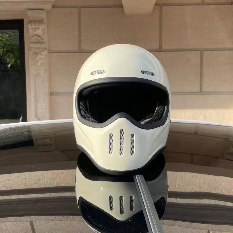 Casque de moto intégral premium – Style rétro Tokyo, fibre de verre, visière claire, design Japan TT, casque moto pour hommes et femmes, léger, confortable, élégant